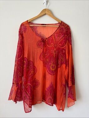 Vintage Samoon Paisley Peasant Blouse Sheer Poland Euro Summer Y2K US 18